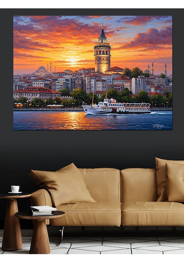 İstanbul Galata Kulesi Günbatımı Dekoratif Kanvas - Mdf Ahşap Tablo