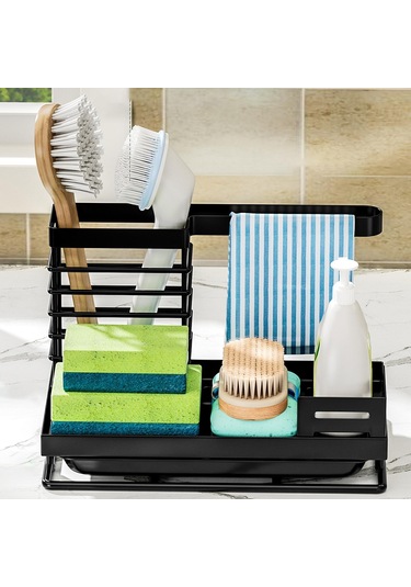 Suntek Mutfak Lavabo Rafı W/tepsi Bulaşık Bezi Sabunluk Siyah Siyah