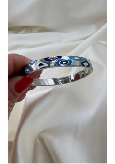 Bb Çelik Tasarım Nazarım Boncuk Kelepçe Bilezik Mavi