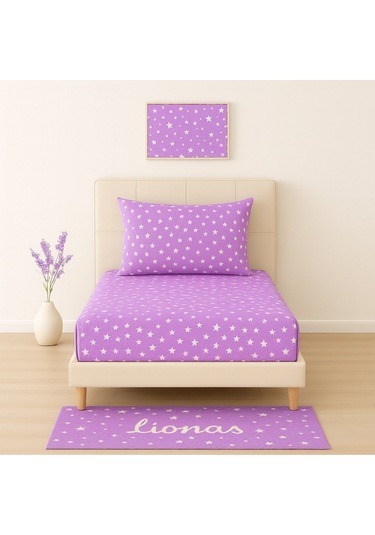 Desenli 120 X 200 Cm Ara Ölçü Lila Yıldız Lastikli Çarşaf Ve Yastık Kılıfı Lila