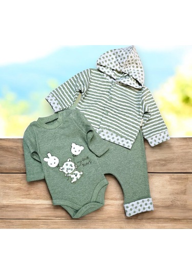 Bear Hırkalı Erkek Bebek Takım Yeşil