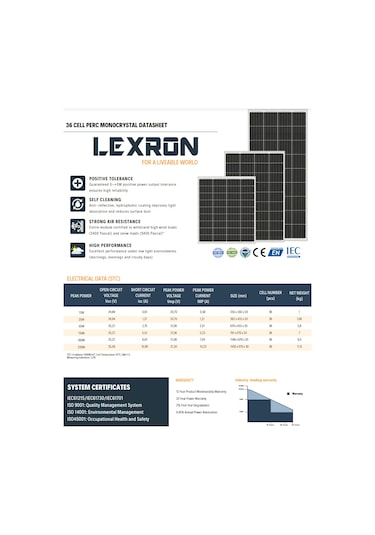Lexron 110w Monokristal Güneş Paneli