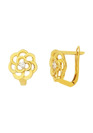 Güllü 14 Ayar Taşlı Altın Küpe