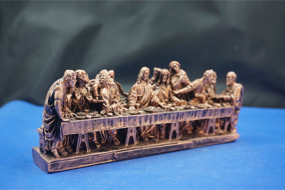 Son Akşam Yemeği Biblo Heykel - Ev Ofis Dekoratif Hediyelik Aksesuar 22x9 Cm Bronz