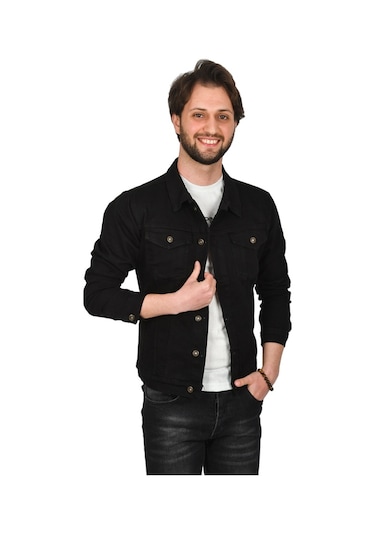 Deepsea Erkek Siyah Slim Fit Likralı Kot Mont 2201007 Siyah