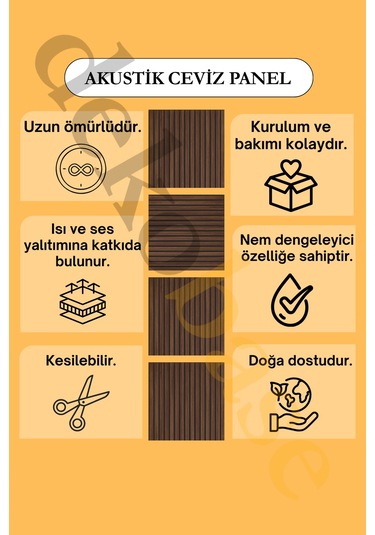 Ceviz 10 Adet 40x40cm Yeni Nesil Akustik Ahşap Duvar Paneli