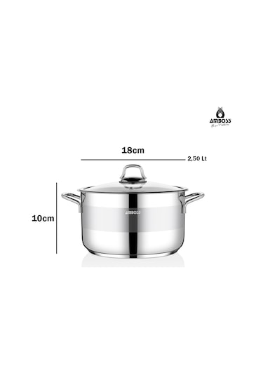 Amboss Saphire Paslanmaz Çelik 18 cm Cam Kapaklı Derin Tencere
