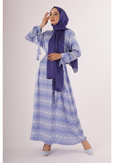 Çini Desen Elbise Beyaz