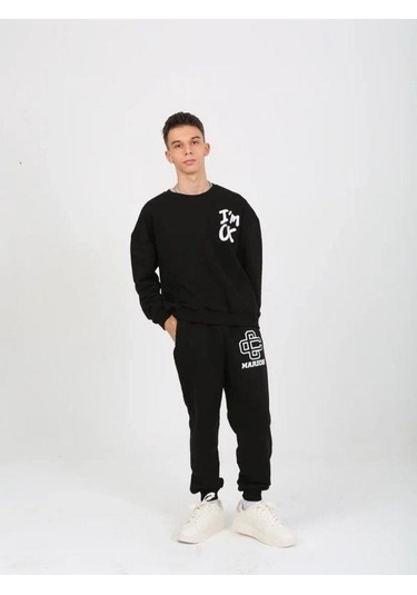 Çocuk I'm Ok Yazılı 2 İplik Sweatshirt-15233 Siyah