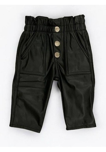 Kız Çocuk Deri Şardonlu Tayt Pantolon-15044 Siyah