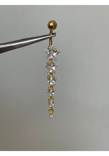 316 L Cerrahi Çelik Standart 10 Mm Baget Taşlı Sallantılı Yıldız Model Göbek Piercingi Gold