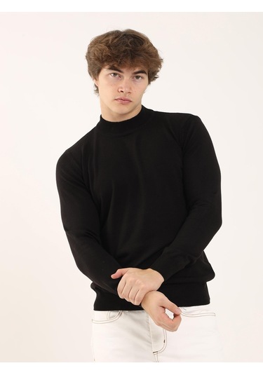 Dufy Siyah Erkek Slim Fit Yarım Balıkçı Yaka Triko - 91107 Siyah