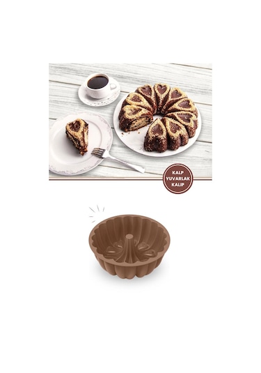 Kalp Desenli Yuvarlak Silikon Kek Kalıbı 23 Cm Kahverengi