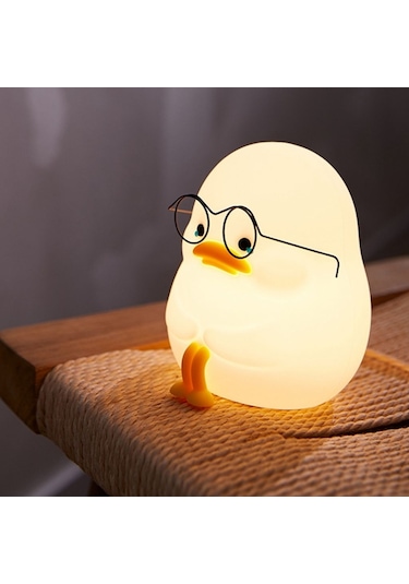 Çocuklar İçin Gece Lambası, Kısılabilir, Gözlüklü Sevimli Ördek Lambası, Usb Şarjlı Renkli Gece Lambası Ada