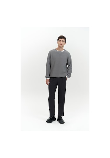 Carter Çift Yaka Detaylı Gri Erkek Triko Kazak Gri