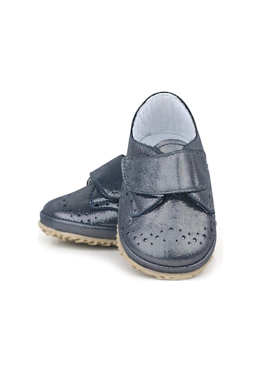 Hakiki Deri Simli Cırtlı Bebek Patik Ayakkabı Siyah