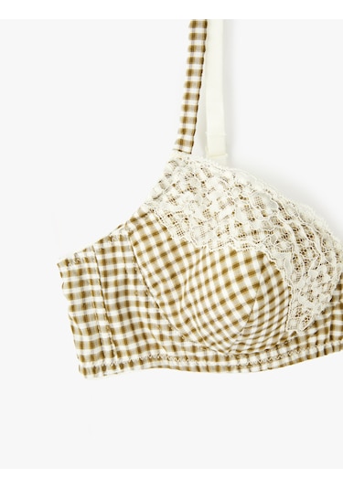 Koton Rahat Kalıp Desteksiz Balenli Dantel Detaylı Kareli Sütyen Yeşil Ekose 6wlk10154mk Yeşil Ekoseli