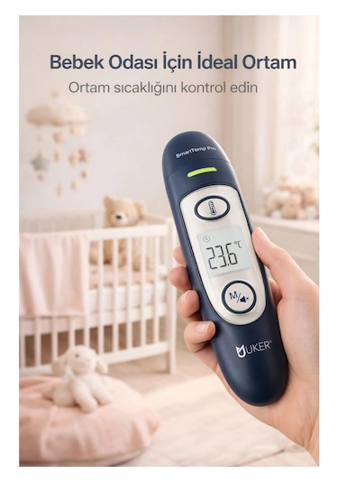 Uker Smarttemp Pro Temassız Termometre 4 Ü 1 Arada Kulak Alın Ateş Ölçer Renkli Uyarı