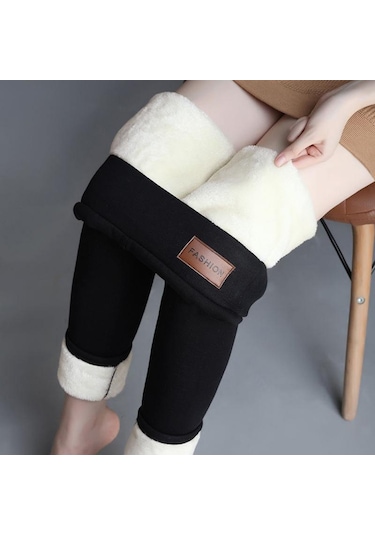 Dumanlı Siyah Kış Kadın Tayt Yün Astarlı Kadife Termal Pantolon Yüksek Bel Tayt Düz Renk Rahat Streç Sıcak Siyah