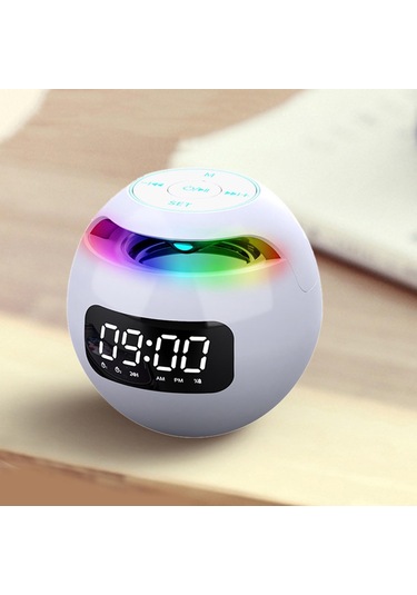 Dolıty Mini Ev Bluetooth Kablosuz Hoparlör Çalar Saat Beyaz-b