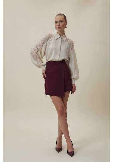 Sateen Talia Şort Etek - Mürdüm-137067 Mürdüm