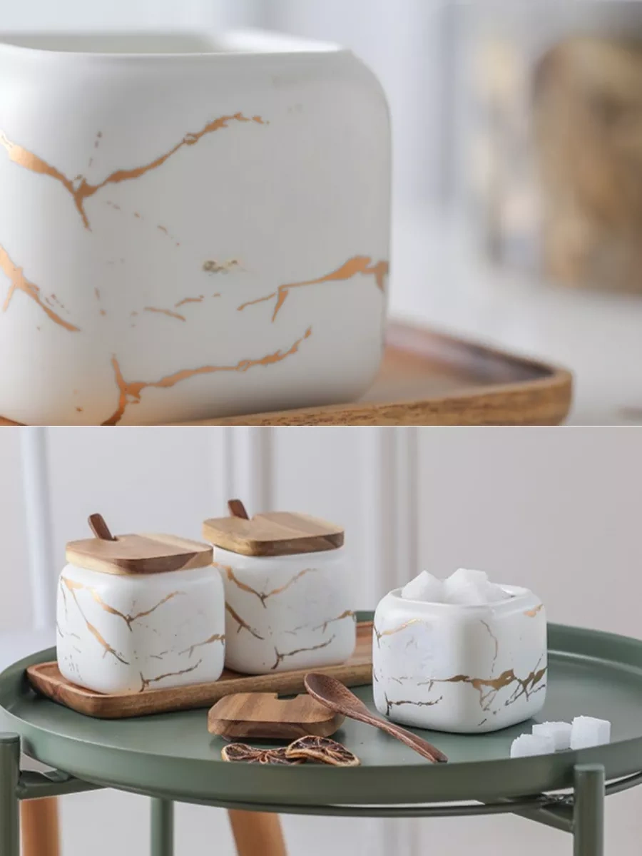 Arthomes Kapaklı Ve Kaşıklı Seramik Şekerlik, Baharat Kabı 224252226 Beyaz