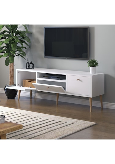 Mbes Mobilya Beyza Ahşap Ayaklı 140 Cm Beyaz Tv Sehbası