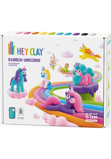 Hey Clay Hava İle Kuruyan Kil 15'li Kutu - Rainbow Unicorns renkli