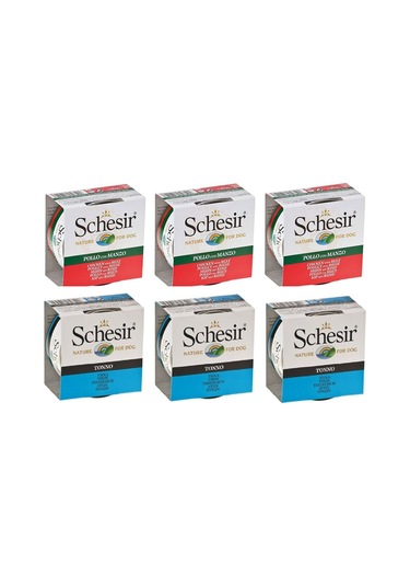 Schesir 2 Çeşit Sığır ve Ton Balıklı Karma Köpek Konservesi 6 x 150 G