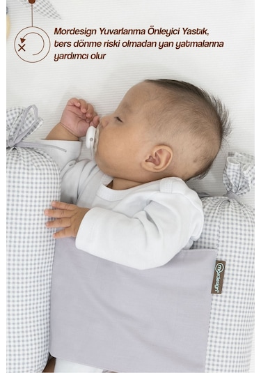 Mordesign Bebek Yuvarlanma Önleyici Yastık, Yenidoğan Yan Yatış Yastığı, Puffs Serisi Gri Zg987-2