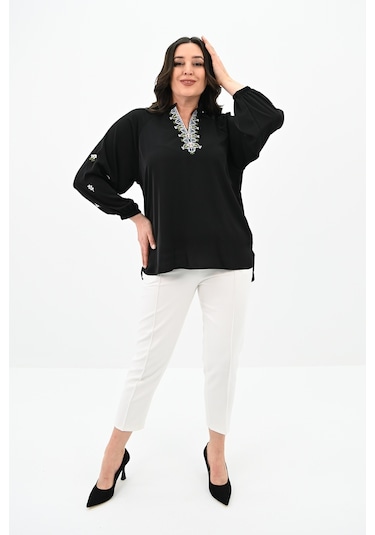 Kadın Nakış Detaylı Uzun Kollu Bluz 1715-24 001