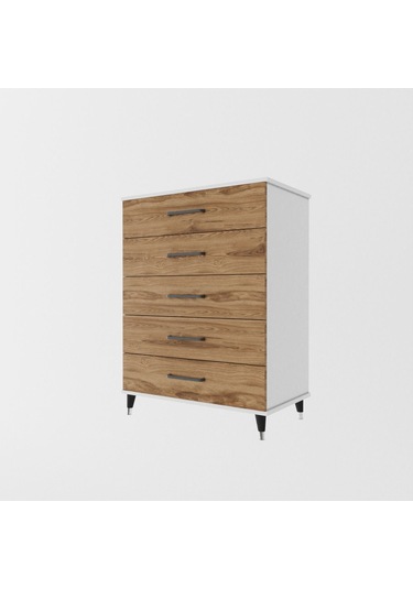 Şifonyer Beş Çekmeceli Parlak Beyaz+ud Beyaz - Ud