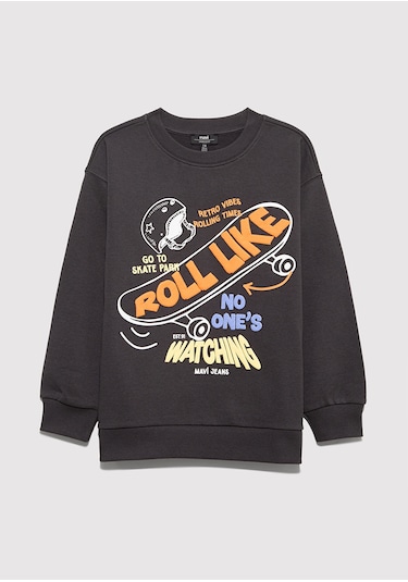 Mavi - Roll Like Baskılı Antrasit Sweatshirt 6s10179-70087 Antrasit