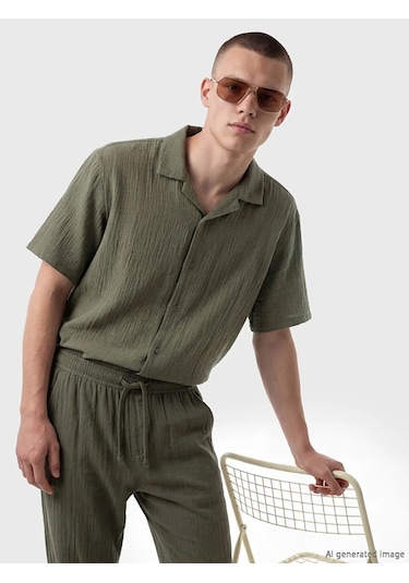 Lc Waikiki Haki Loose Fit Resort Yaka Müslin Erkek Gömlek
