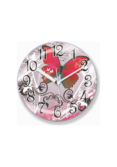 Kelebekli Bombe Camlı 10Cm Mini Askılı Ve Mıknatıslı Saat Çok Renkli