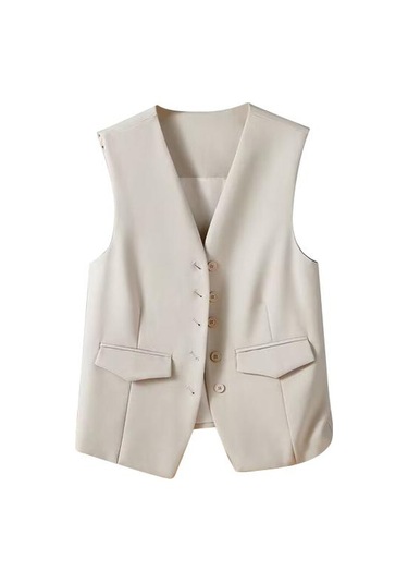 Kadın İş Yelek V Yaka Kolsuz Düz Renk Tek Göğüslü İşe Gidip Gelme Tarzı Hırka Takım Elbise Ceket Bej Kadın İş Yelek V Yaka Kolsuz Düz Renk Tek Göğüslü İşe Gidip Gelme Tarzı Hırka Takım Elbise Ceket Bej