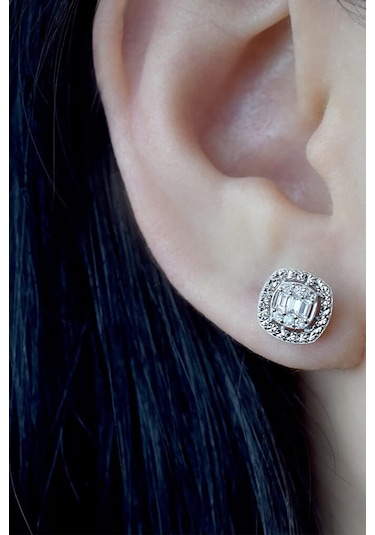 Modern Tasarım 0.24 Ct Baget Kare Tektaş  Küpe