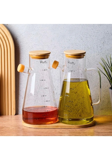 Perotti Gael 2'li Bambu Kapaklı Ve Standlı Cam Yağlık-sirkelik