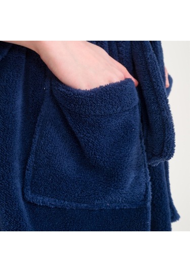 Uzun Welsoft Kapüşonlu Kadın Sabahlık Lacivert