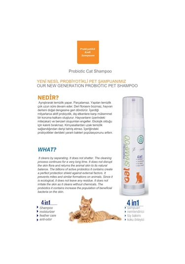 Vetorin 4 in1 Kedi Şampuanı Koku Önleyici Nemlendirici Doğal Tüy Bakımı Koku Giderici 200 ML