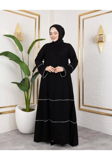 Kıl Biye Detaylı Abaya/ferace / Siyah - F0145 Siyah