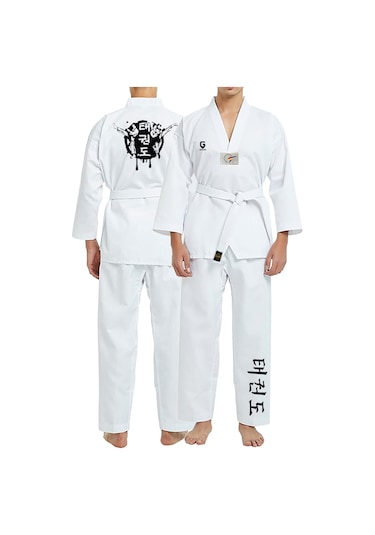Dizispor Top Glory Fitilli Beyaz Yaka Baskılı A20 Taekwondo Elbisesi Dobok Beyaz