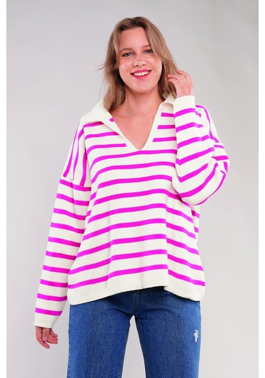 Gabria Çizgili Kazak Fuşya