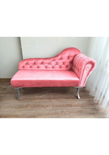 Ters Kol Dekoratif Bihter Koltuk Josefin Puf 110 Cm Gümüş Ayak Pembe