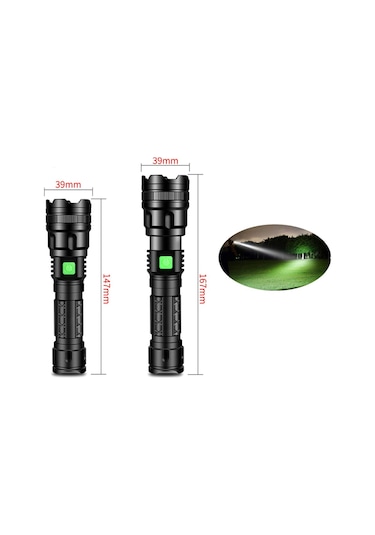 Led Güçlü Işık El Feneri Süper Parlak Uzun Menzilli Şarj Edilebilir Dış Mekan El Feneri M11-t6 1x18650 Lityum Siyah