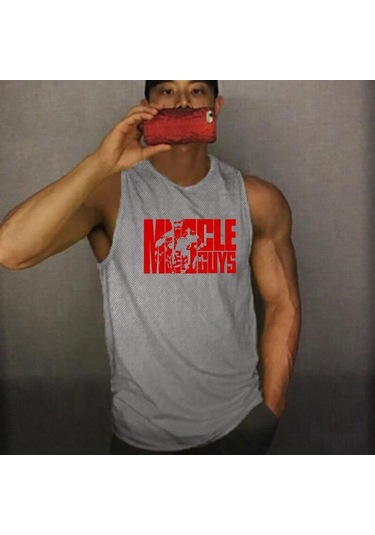 Siyah Muscleguys Spor Moda Tank Top Yaz Spor Salonu Vücut Geliştirme Kolsuz T-shirt Erkek Tranning Yelek Spor Örgü Muscleguys Baskılı Atlet