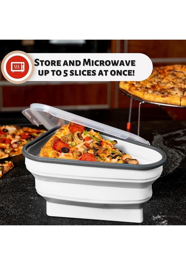 Ranyeek Yiyecek Dereceli Silikon Pizza Depolama Kutusu - Yeniden Kullanılabilir, Mikrodalga & Bulaşık Makinesine Uygun, 5 Bölmeli, Beyaz Beyaz