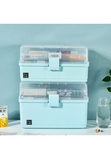 Wezone Büyük Kapasiteli Ev Tipi Tıbbi Sandık, 3 Katlı Şeffaf İlaç Saklama Kutusu, Su Geçirmez, Taşınabilir Gri Renk Gri