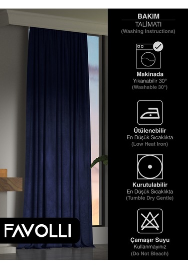 Br Favolli Kadife Dokulu Lacivert Ada Fon Perde Ekstrafor Büzgülü Dream Series Lacivert