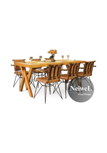 Neiwel Hias Doğal Ahşap Yemek Masası-80-200 Açık Ceviz